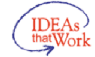 Image: IDEAS that work logo. Red text surrounded by blue sweeping arrow.